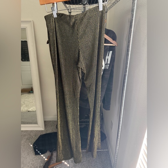 LPA Pants - LPA Gold Metallic Ribbed Flare Pants